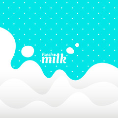 Modern poster fresh milk with splashes on a light blue background. Vector illustration