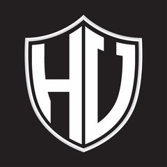 HU Logo monogram with shield shape isolated on outline design template