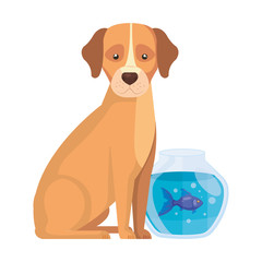 cute dog with fish bowl isolated icon vector illustration design