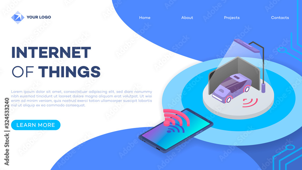 Poster Car alarm system remote control landing page vector template with isometric illustration. Transport safety monitoring. Vehicle smart security system. Website interface design. Webpage 3d concept