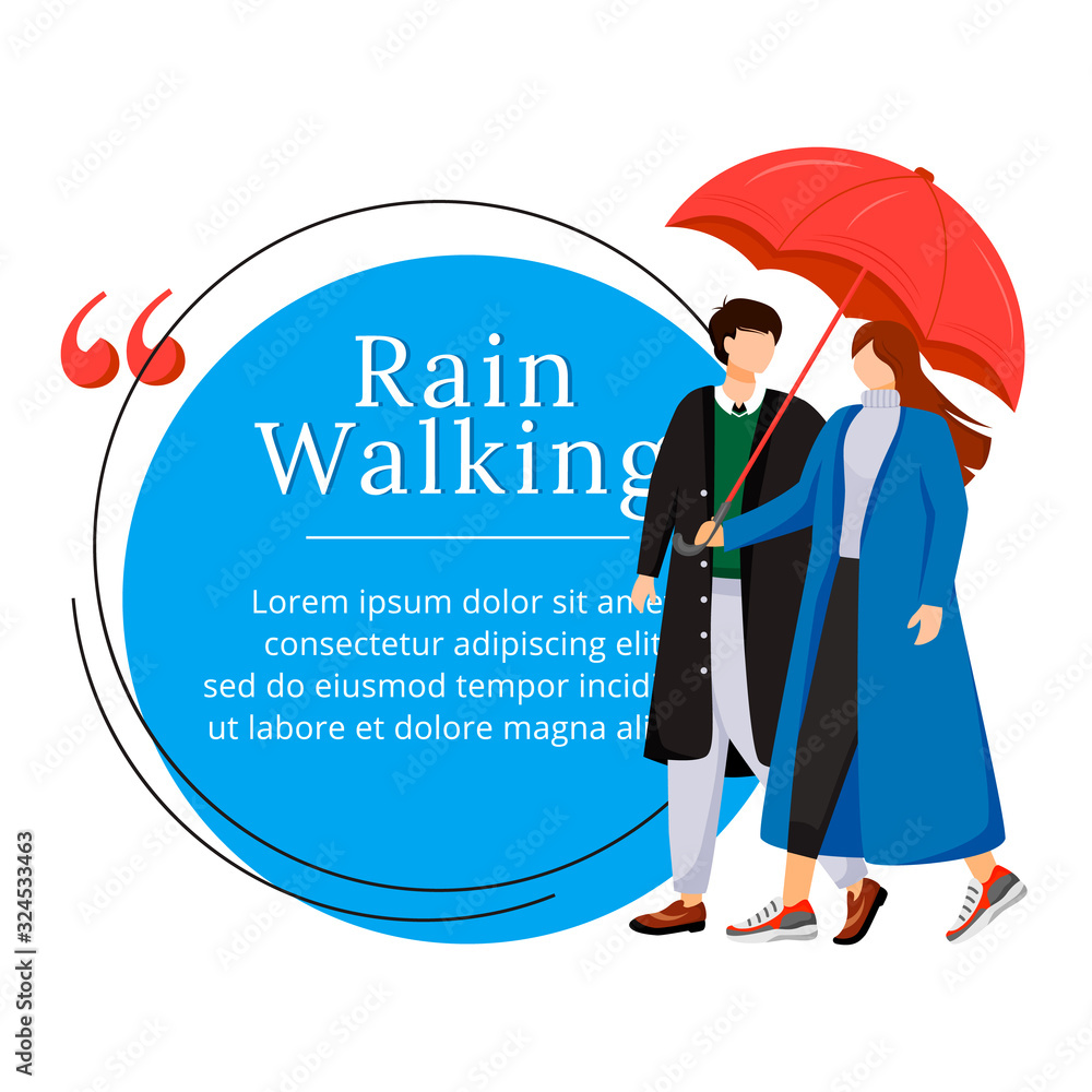 Aufkleber rain walking flat color vector character quote. couple with umbrella. wet weather. wet day. romantic