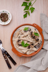 Stewed meat slices with mushrooms