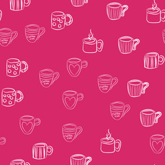 Coffee seamless vector pattern for Cup mug, restaurant or cafe menu design. 
