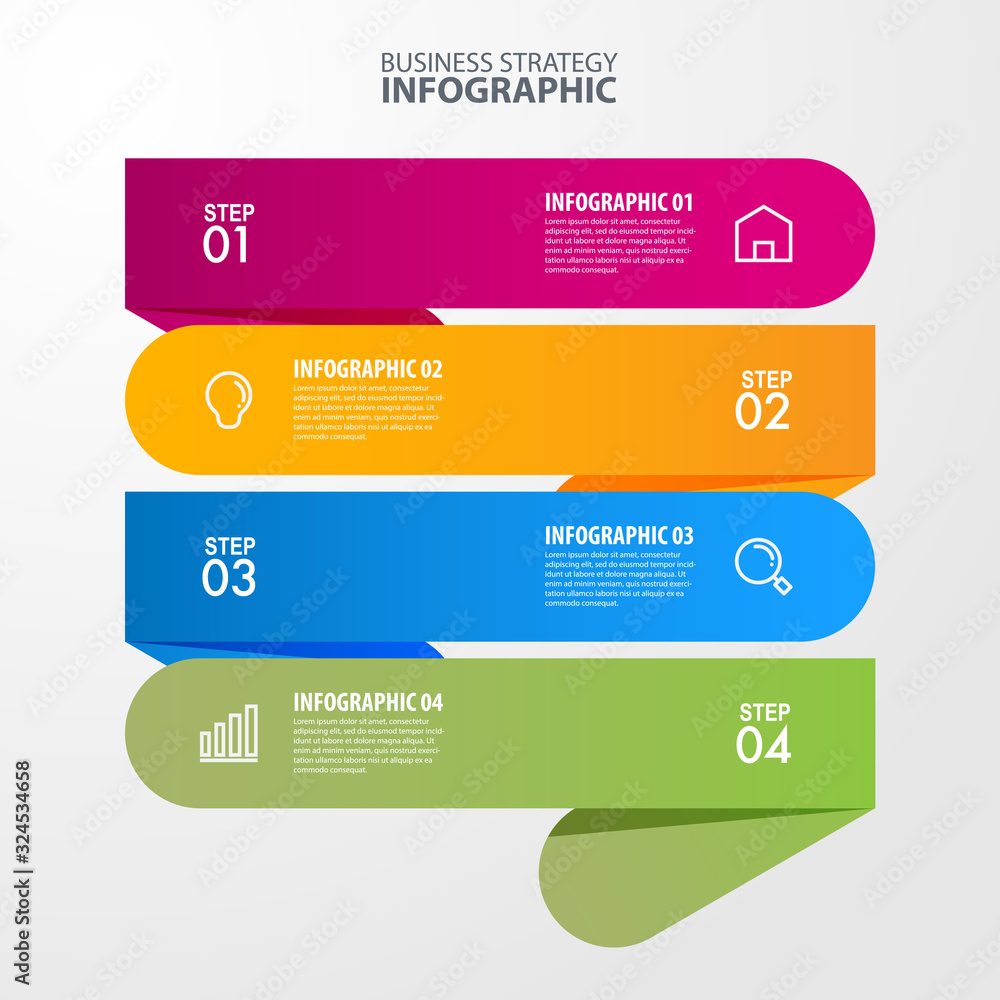 Wall mural vector infographic 4 steps strategy design template with clean and modern color