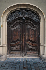 isolated old wooden door as element of architec design