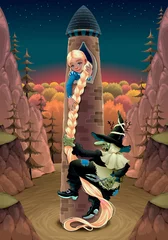 Poster Rapunzel in de toren, met de heks. © ddraw