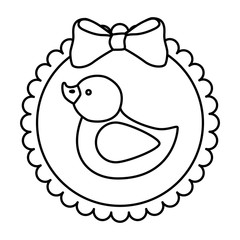 cute duck rubber in lace frame line style icon vector illustration design
