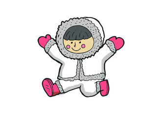 eskimo child running. cartoon. vector illustration.