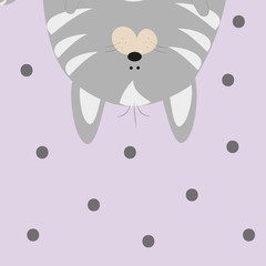 Cute cat illustration on purple background - Baby room decor nursery prints, wall art, and poster.