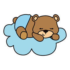 cute teddy bear in cloud isolated icon vector illustration design