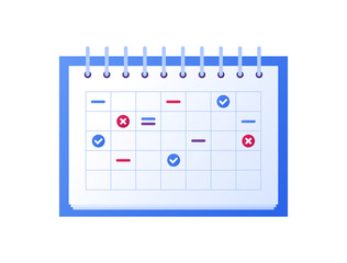 Business task and time managment concept. Vector flat object illustration. Colorful planning calendar sign. Design element for banner, poster, background.