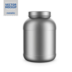 Gray metallic plastic protein jar vector mockup.