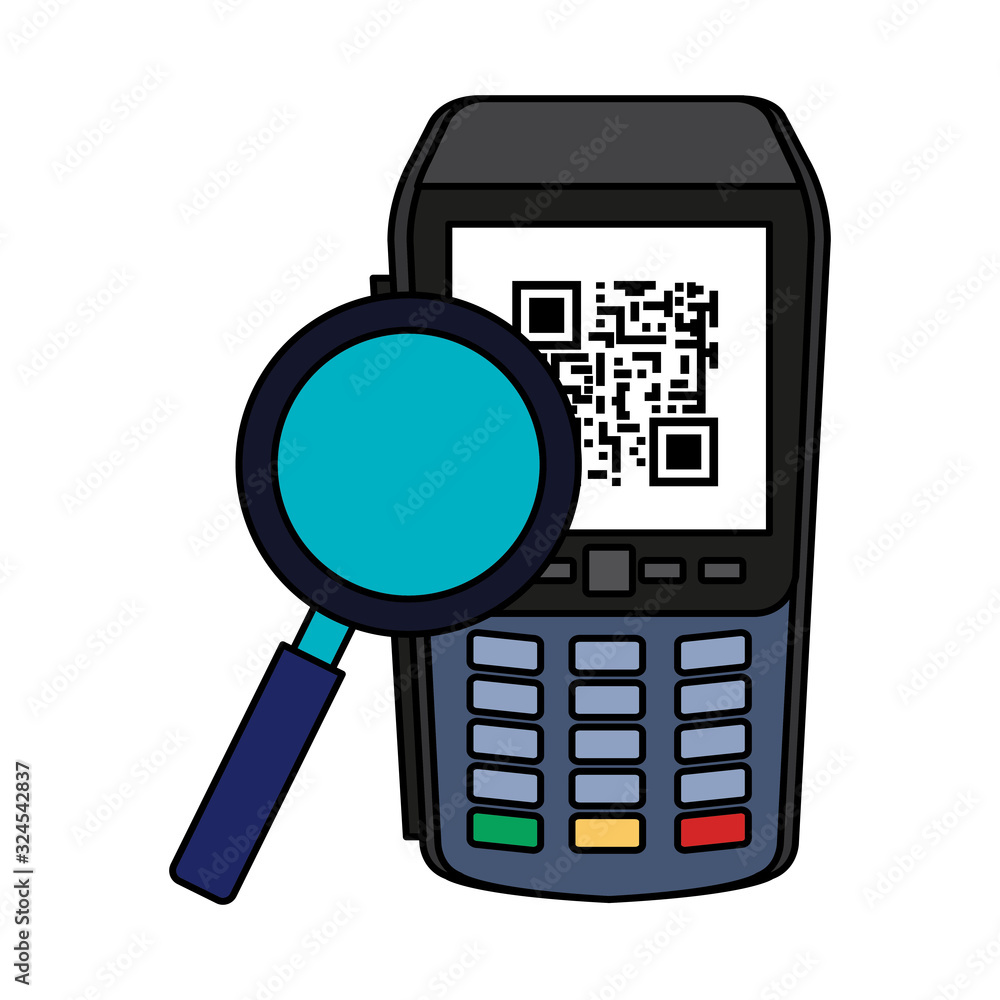 Poster dataphone with scan code qr and magnifying glass vector illustration design