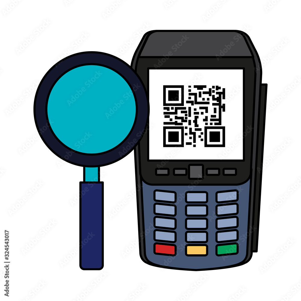 Poster dataphone with scan code qr and magnifying glass vector illustration design