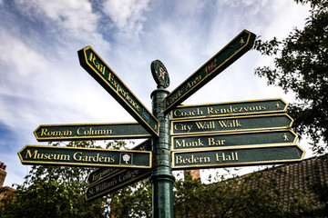 Signpost with directions to several cities