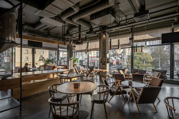 Interior of modern cafe in loft style