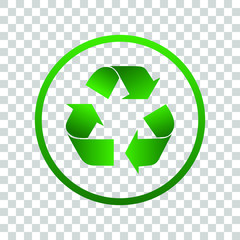 Recycling Icon. Green color on a transparent background, Gradient, nature protection, vector