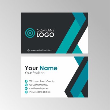 Simple flat geometric turquoise business card design, professional name card template vector