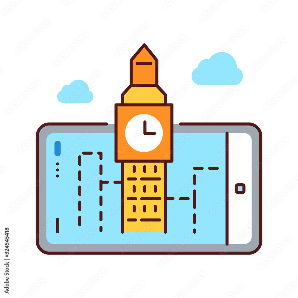 Poster augmented reality tourism color line icon. big ben projection in smartphone. pictogram for web page,