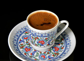 cup of Turkish coffee on black background