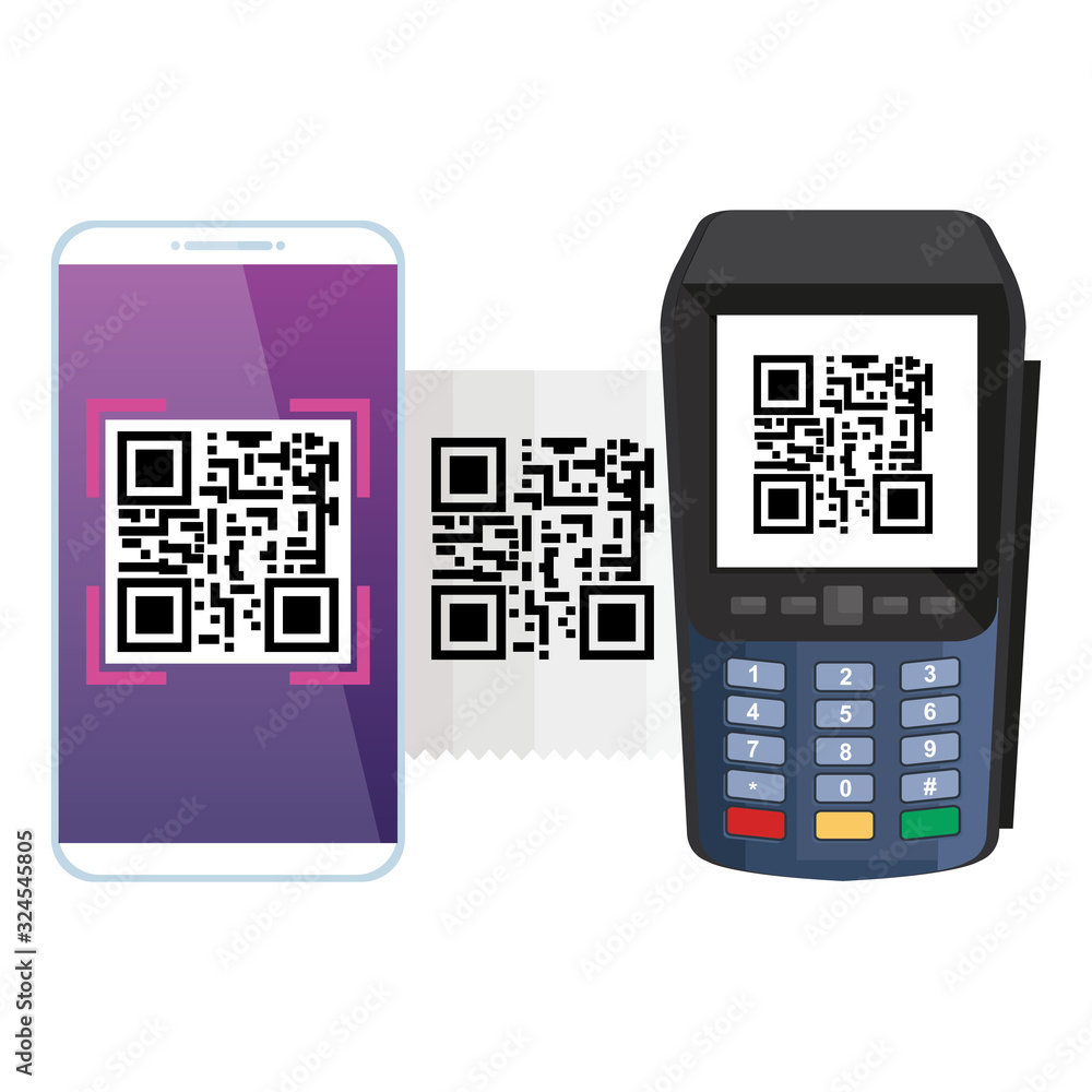 Poster smartphone and dataphone with scan code qr vector illustration design