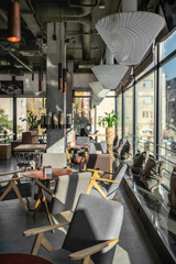 Interior of modern cafe in loft style