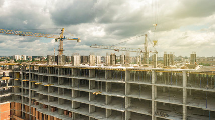 onstruction site background. Under construction. Crane near building. Industrial background.