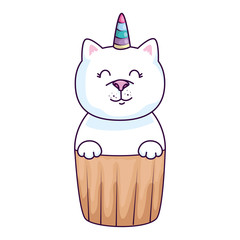 cupcake of cute cat unicorn fantasy icon vector illustration design