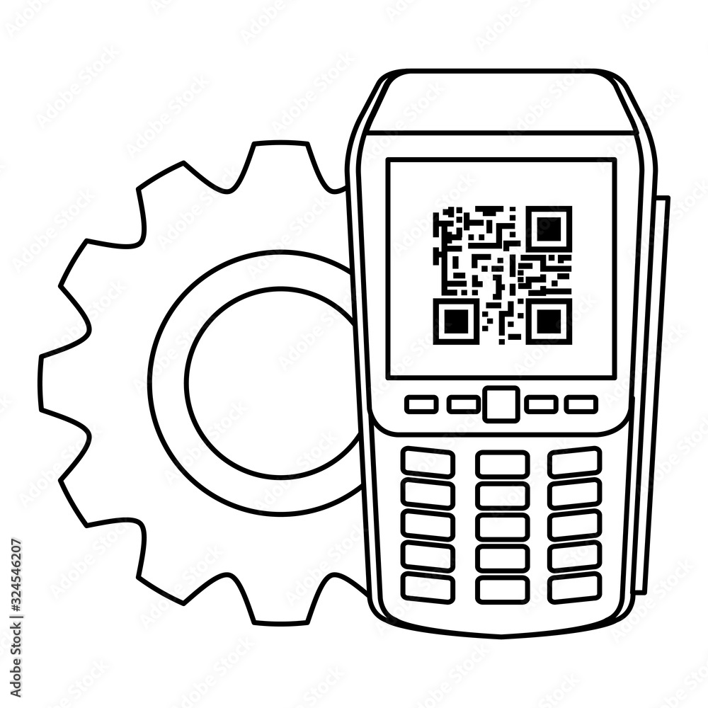 Poster dataphone with scan code qr and gear vector illustration design