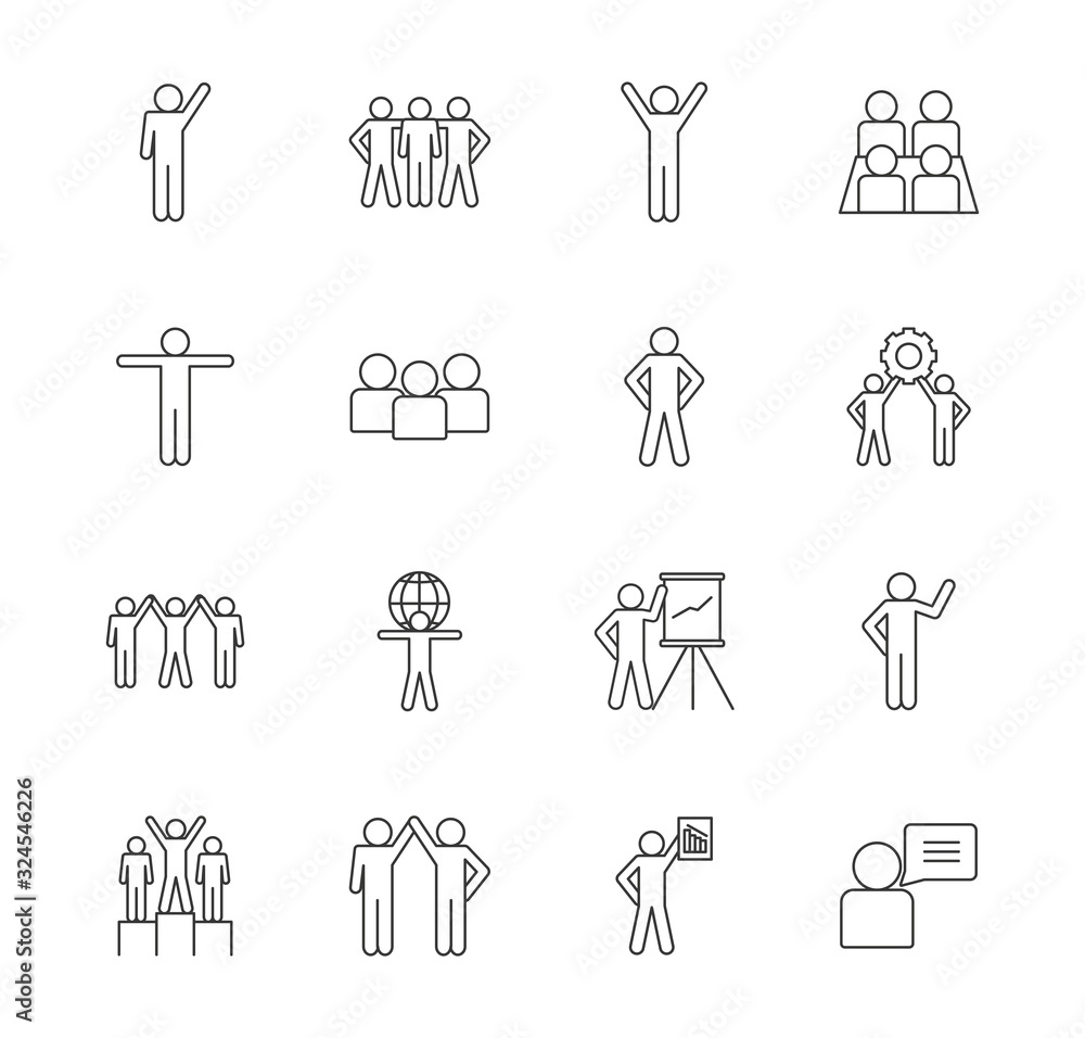 Poster isolated avatars line style icon set vector design