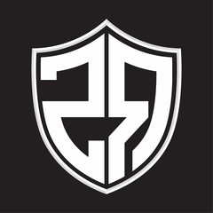 ZR Logo monogram with shield shape isolated on outline design template