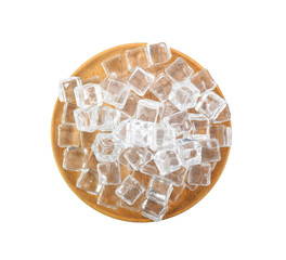 ice cubes in wood  bowl isolated on white background