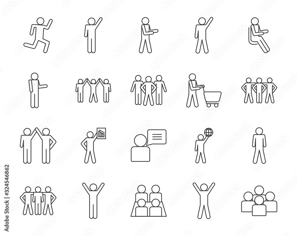 Poster isolated avatars line style icon set vector design