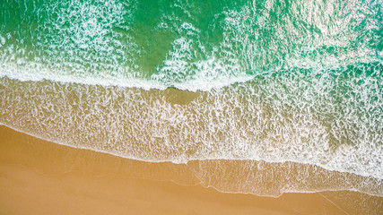 Top view aerial image from drone of an stunning beautiful sea landscape beach with turquoise water with copy space for your text.Beautiful Sand beach with turquoise water,aerial UAV drone shot