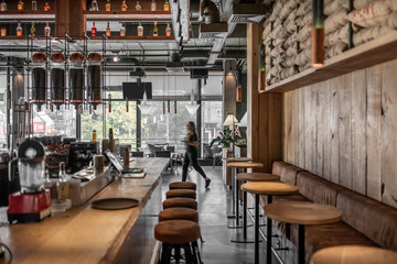 Interior of modern cafe in loft style - 324547069
