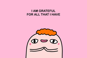 Affirmation illustration i am grateful in cartoon comic style man happy smiling