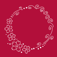 sakura white flowers circle frame on red background. white flower valentine's frame.
