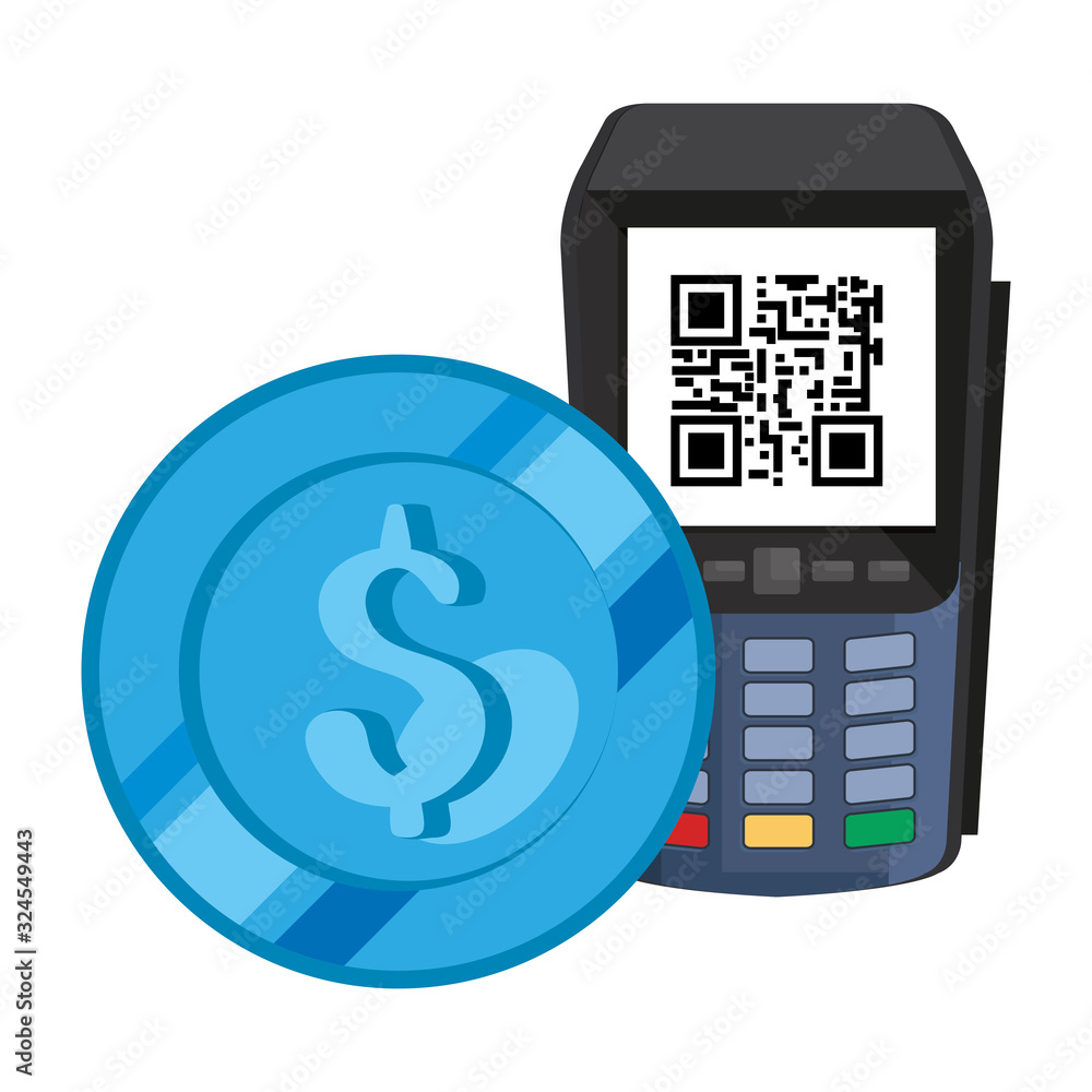 Poster dataphone with scan code qr and coin vector illustration design