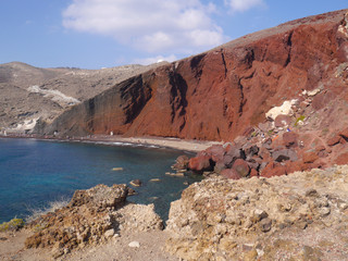 View of the Red Beach, Santorini, Greece.