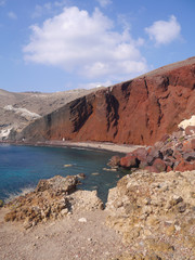 View of the cliffs of Red Beach, Santorini, Greece..