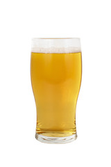 Glass of light beer isolated white background, side view. Holiday for the company, oktoberfest, for the menu of a bar, restaurant, cafe