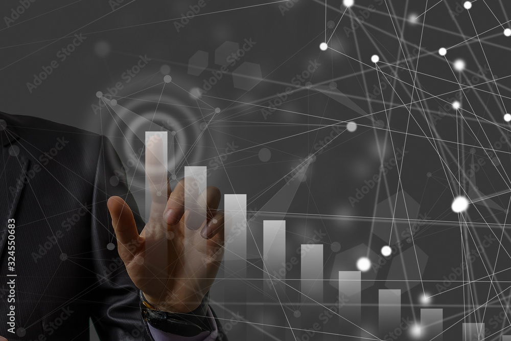Poster man's hand pointing graph of success in 2021 year. growing business concept