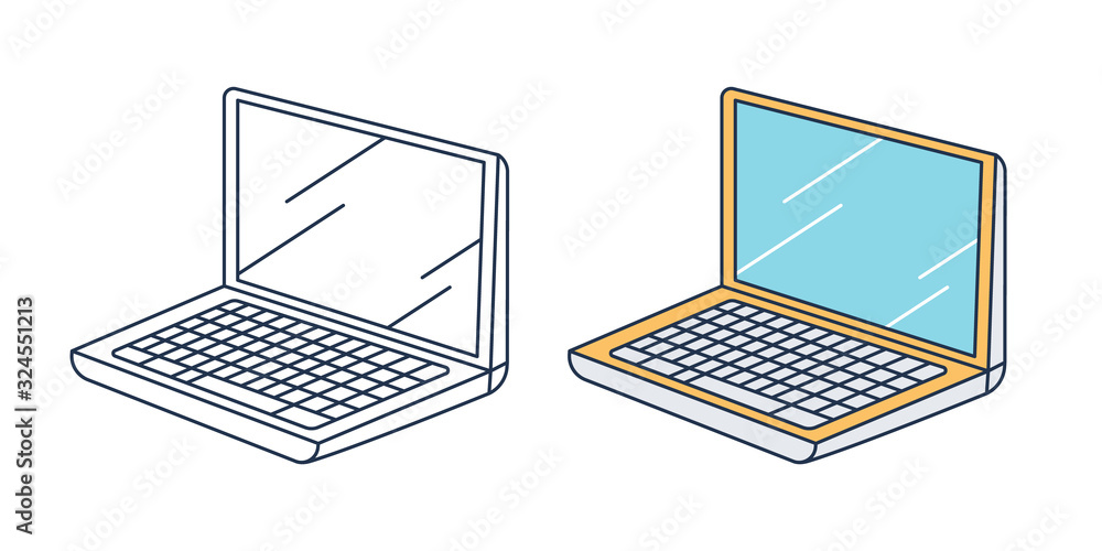 Poster isometric laptop. notebook isolated on white background. outline graphic element for your design. ve