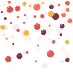 Festive multicolored circles, confetti. Randomly scattered colored bubbles. Childish vibrant round dots on white background for decoration. Vector illustration.