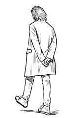 Sketch of casual citizen walking along street