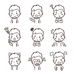若い男性の表情のイラストセット