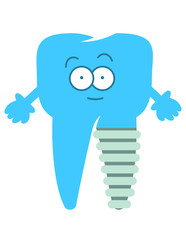 Happy cartoon dental implant with beautiful smile