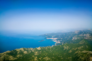 Fototapeta na wymiar View of the bay of Budva from a great height, Montenegro