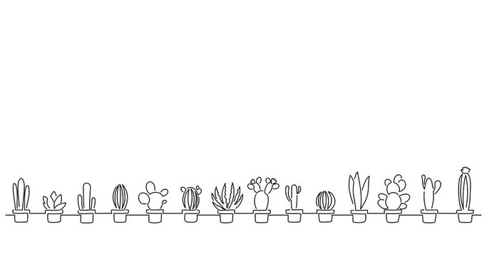 Cactus line drawing pattern, animated illustration design. Nature collection.