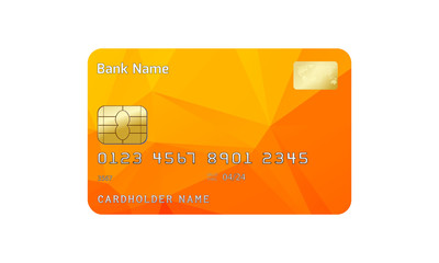 Orange credit card isolated on white background. Realistic vector illustration.